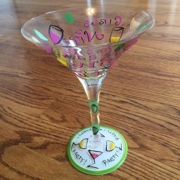 Delish Hand Painted Girls Night Out Green & Pink Margarita Cocktail Glass - Picture 7 of 12